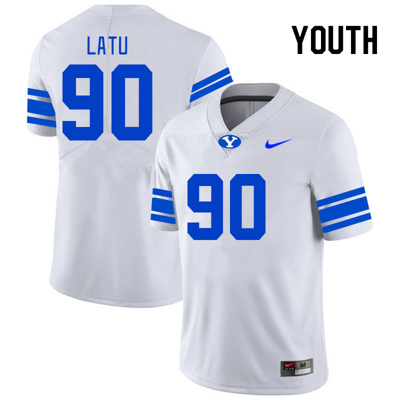 Youth #90 David Latu BYU Cougars College Football Jerseys Stitched Sale-White